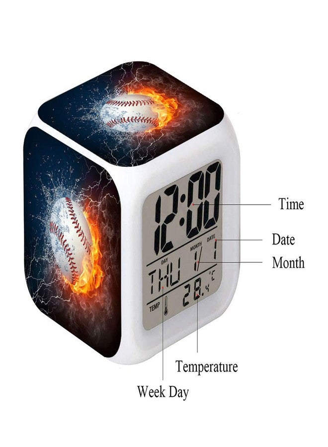 Cointone Led Alarm Clock Baseball Burning Sport Design Creative Desk Table Clock Glowing Electronic Colorful Digital Alarm Clock for Unisex Adults Kids Toy Birthday Present - Image 4